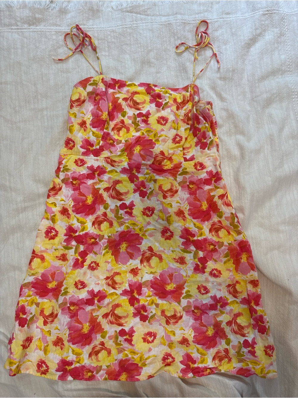 Old Navy Pink & Yellow Floral Tie-Shoulder Mini Dress